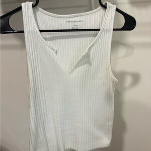 American Eagle Outfitters White Ribbed V-Notch Tank